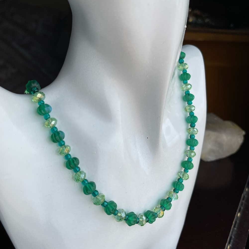 Ghost Glass & Aurora Borealis Glass Bead Necklace